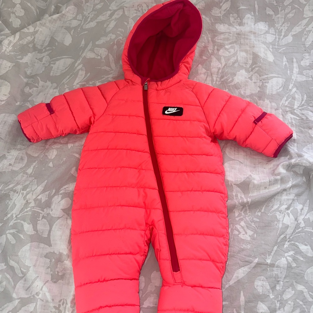 Nike Kids Racer Pink One Piece Snowsuit Quilted Puffer open feet & hands 6-9